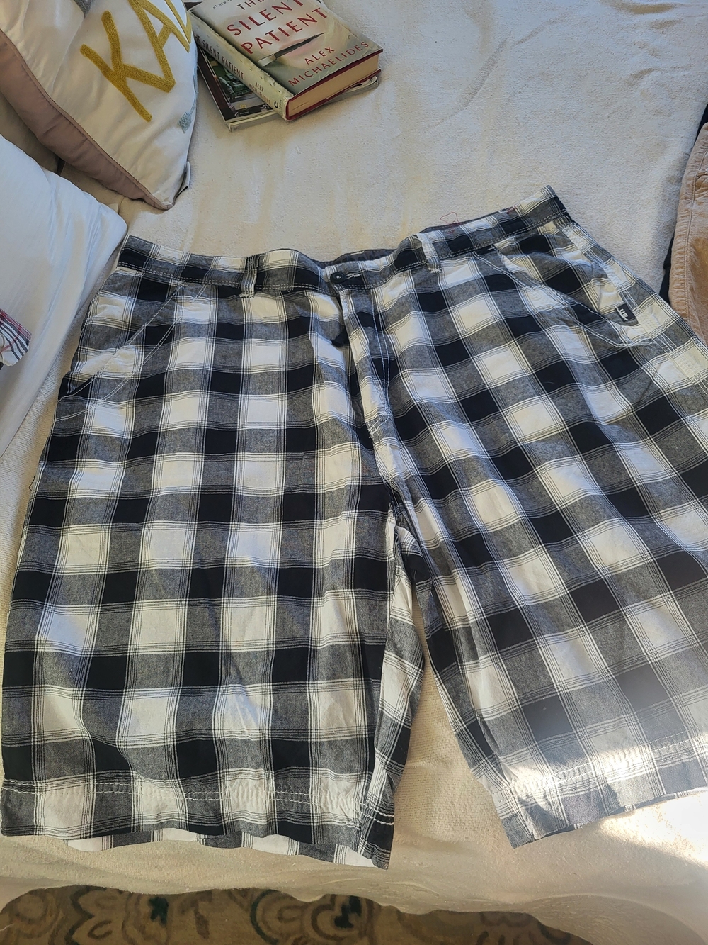 UNIONBAY Black & White Plaid Flat-Front Shorts
